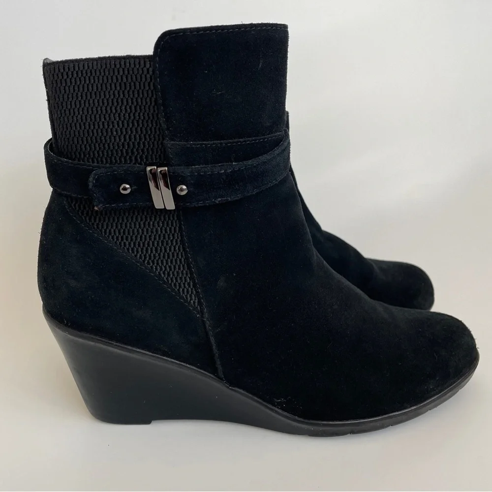 Aqua College Lisa Waterproof Black Suede Wedge Winter Boots side-zip 8 - Picture 5 of 12